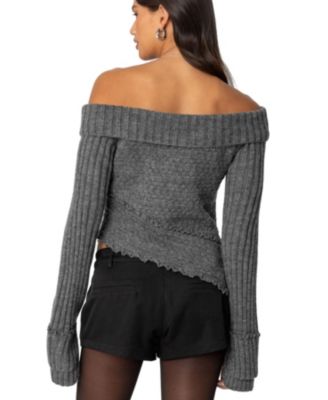 Womens Mikkie Asymmetric Fold Over Knit Top