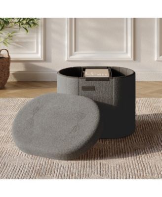 Ovel Boucle Ottoman Storage Bench-Modern Foot Stool, Makeup Vanity Stool, Perfect for Living Room & Bedroom Decor