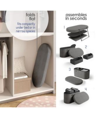 Ovel Boucle Ottoman Storage Bench – Modern Foot wood Stool, Makeup Vanity Stool, Perfect for Living Room & Bedroom Decor