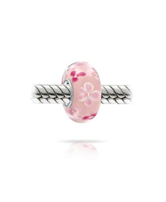 Floral Design Murano Glass Spacer Charm Bead with Sterling Core