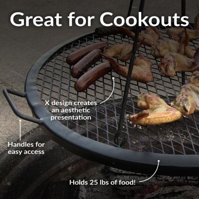 Outdoor Camping or Backyard Heavy-Duty Steel Round X-Marks Fire Pit Cooking Grilling Grate