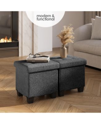 Rectangular Boucle Ottoman Storage Bench – Modern Foot Stool, Makeup Vanity Stool, Perfect for Living Room & Bedroom Decor