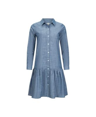 Women's Organic Chambray Long Sleeve Drop Waist Shirt Dress