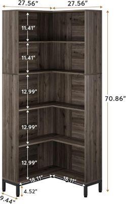 71 inches Corner Bookcase, 6-Tiers L-Shaped Bookshelf, White