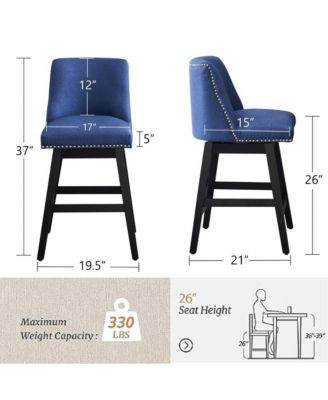 26" Upholstered Swivel Bar Stools Set of 2, Modern Linen Fabric Counter Stools-The Pop Home