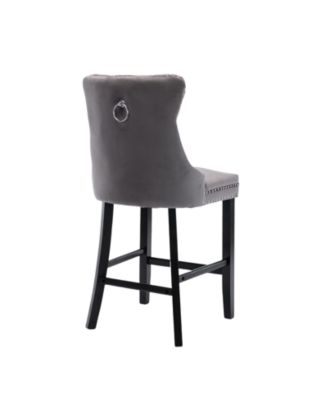 Set of 2 Velvet Counter Height Stools, 26.3" Button Tufted Upholstered Kitchen Island Chairs with Back