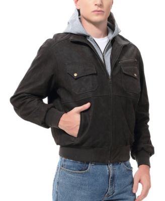 Men Civic Distressed Leather Bomber Jacket - Tall