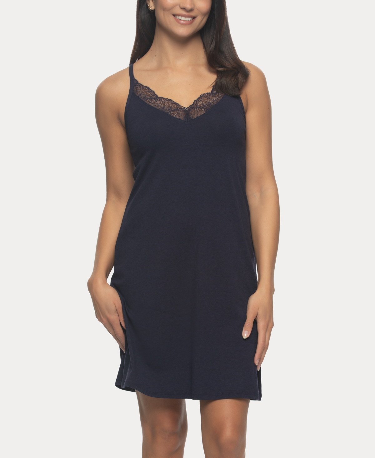 Women's Desiree Short sleeves with Lace Trim Chemise Sleepwear - Eclipse