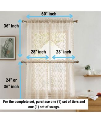 Isabella Floral Rod Pocket Lace Short Cafe Swags for Small Windows - 28 x 36 Inch Length (Taupe Swags, Set of 2)