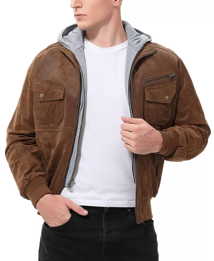 Men Civic Distressed Leather Bomber Jacket - thumbnail 5
