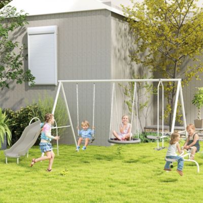 4-in-1 Kids Metal Swing Set for Backyard