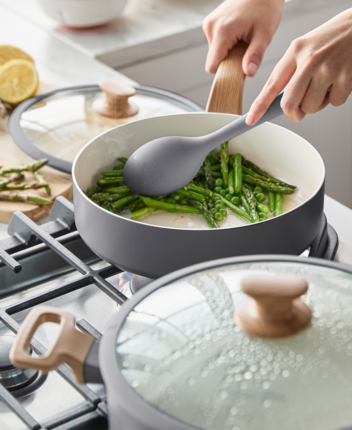 Greenpan Essence Ceramic Cookware Set In Gray