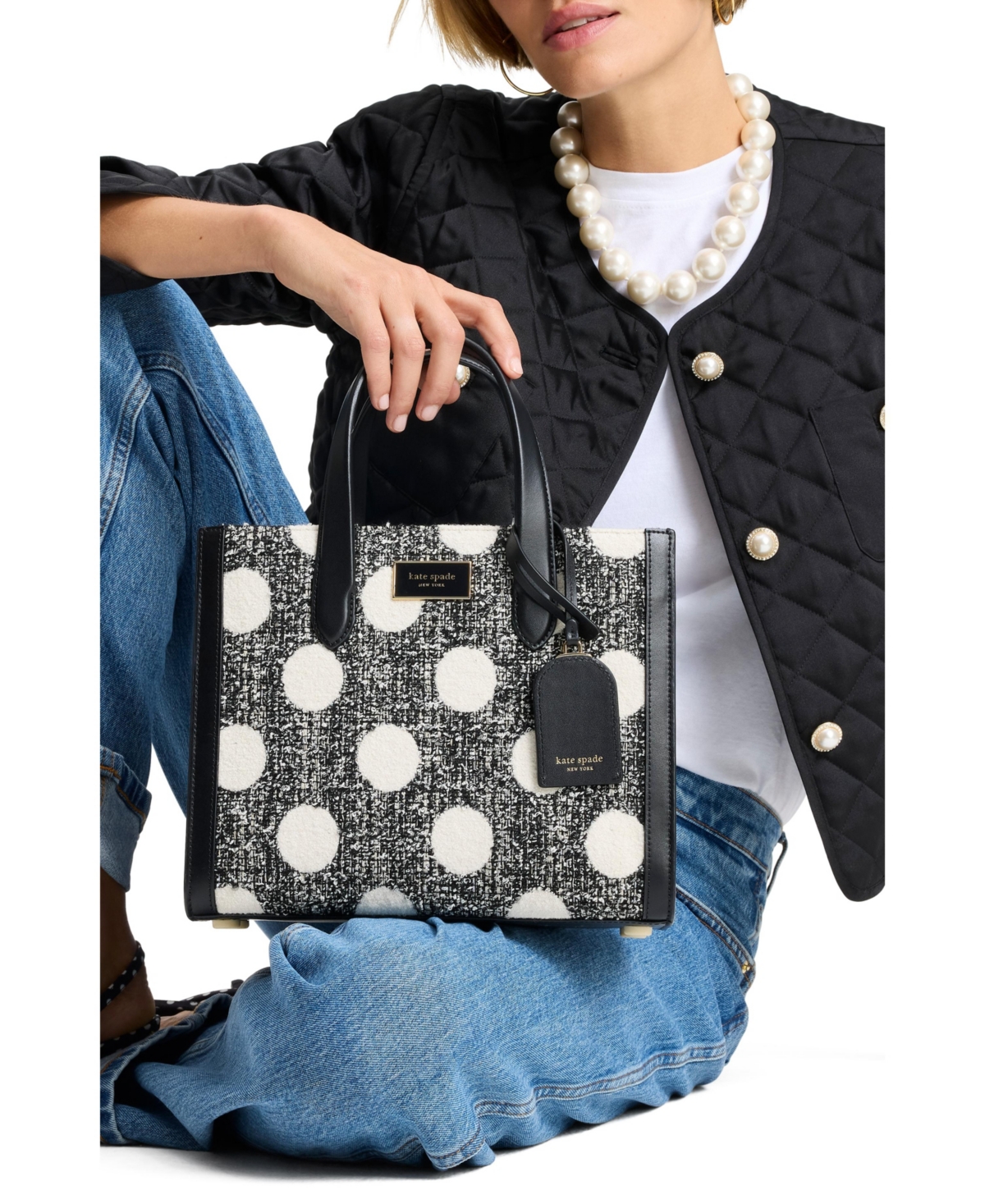 Kate Spade Manhattan Dot Tweed Small Tote Bag In Black Multi