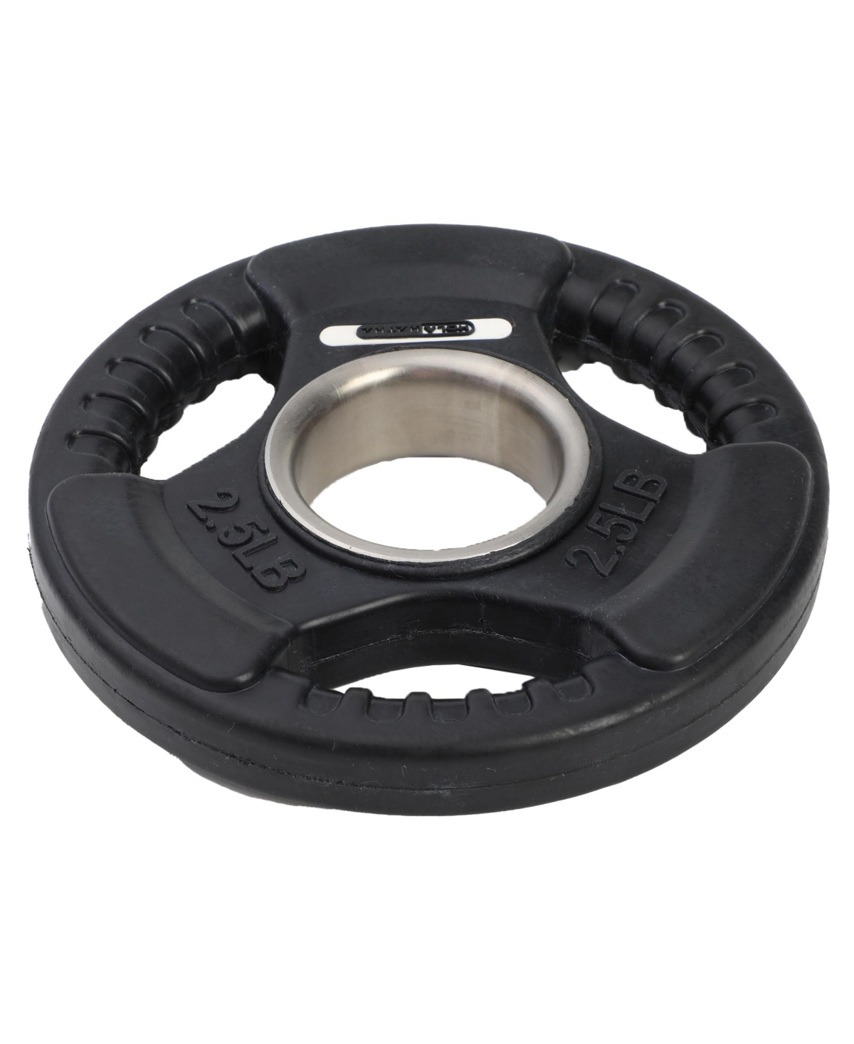 2.5 Pound Olympic Rubber Coated Weight Plate w/Tri Grip Handle, Black - Black