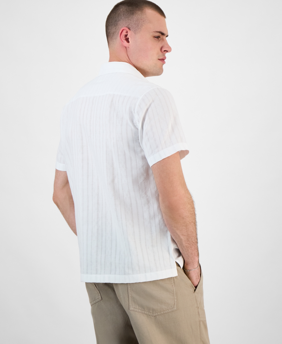 Guess Men's Wimbley Regular-fit Dobby Stripe Button-down Shirt In Pure White