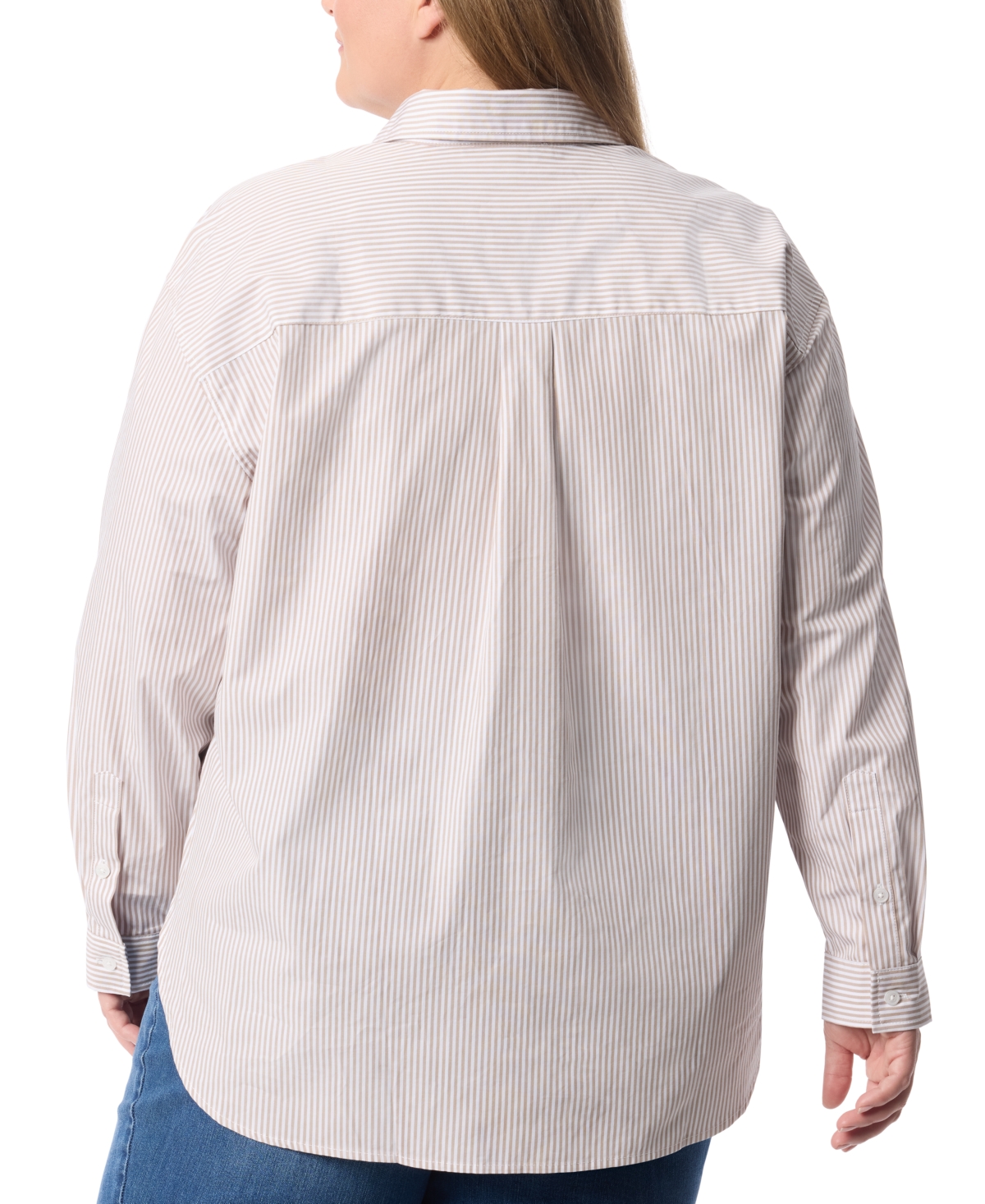 Gloria Vanderbilt Plus Size Amanda Popover Blouse In Naval Stripe Flaxen Wheet