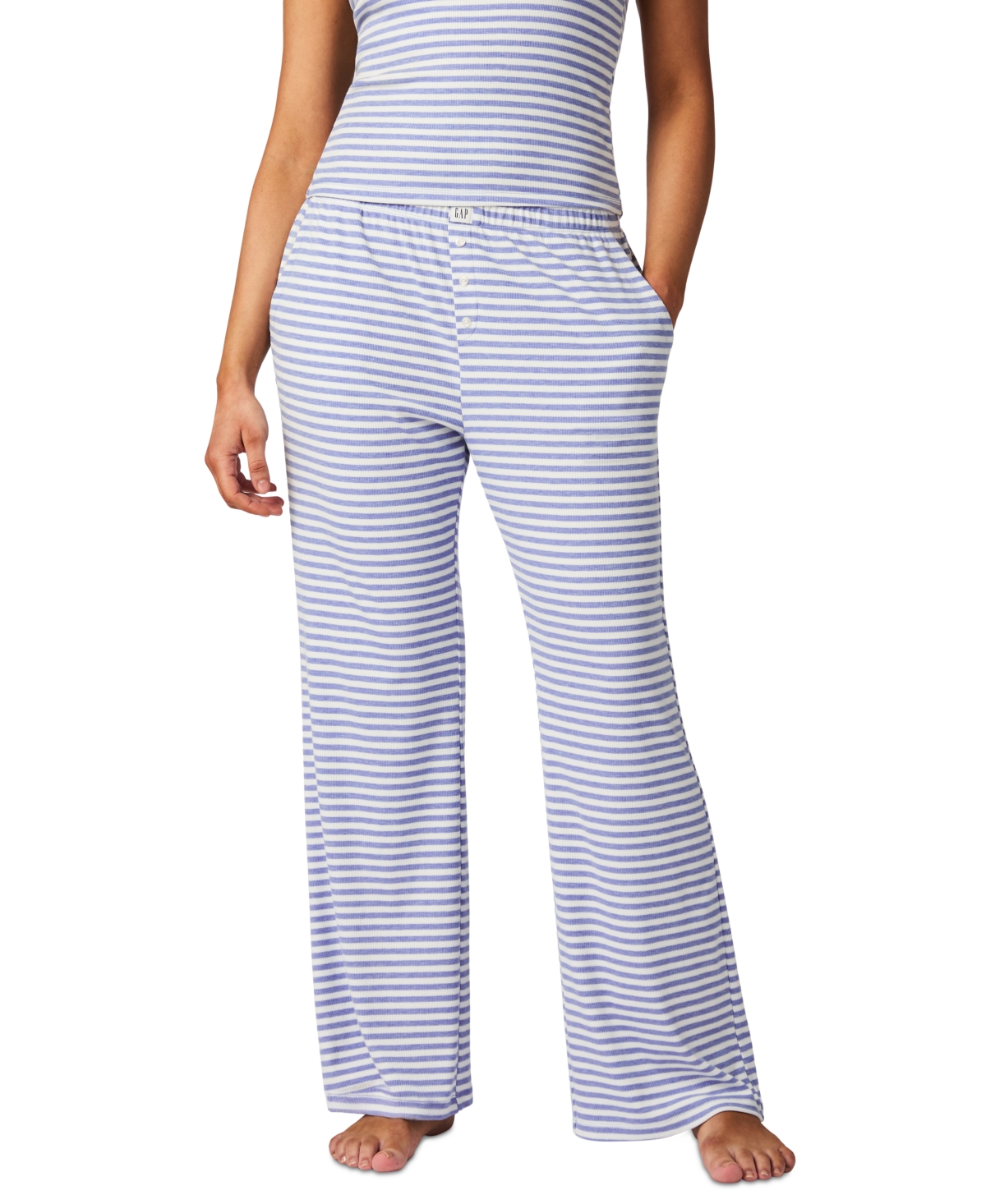 Women's Ribbed Mid-Rise Lounge Pajama Pants - Navy