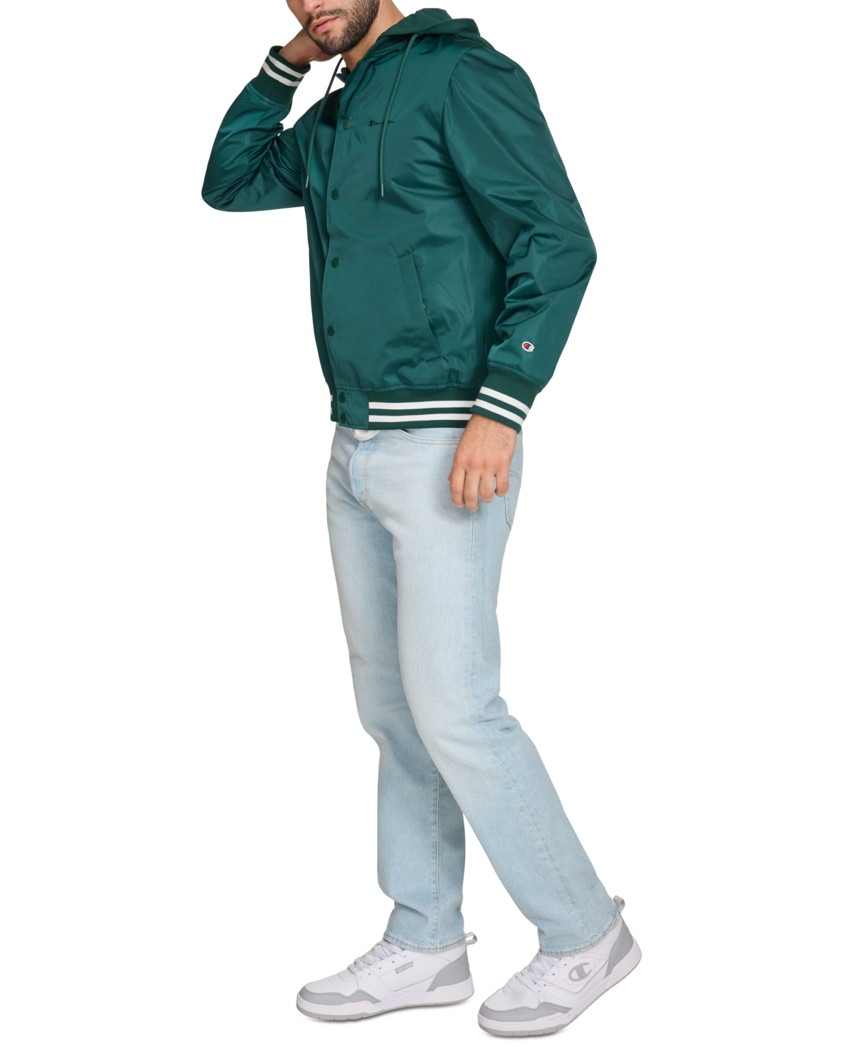 Champion Men's Jersey Hood Varsity Bomber Jacket In Green