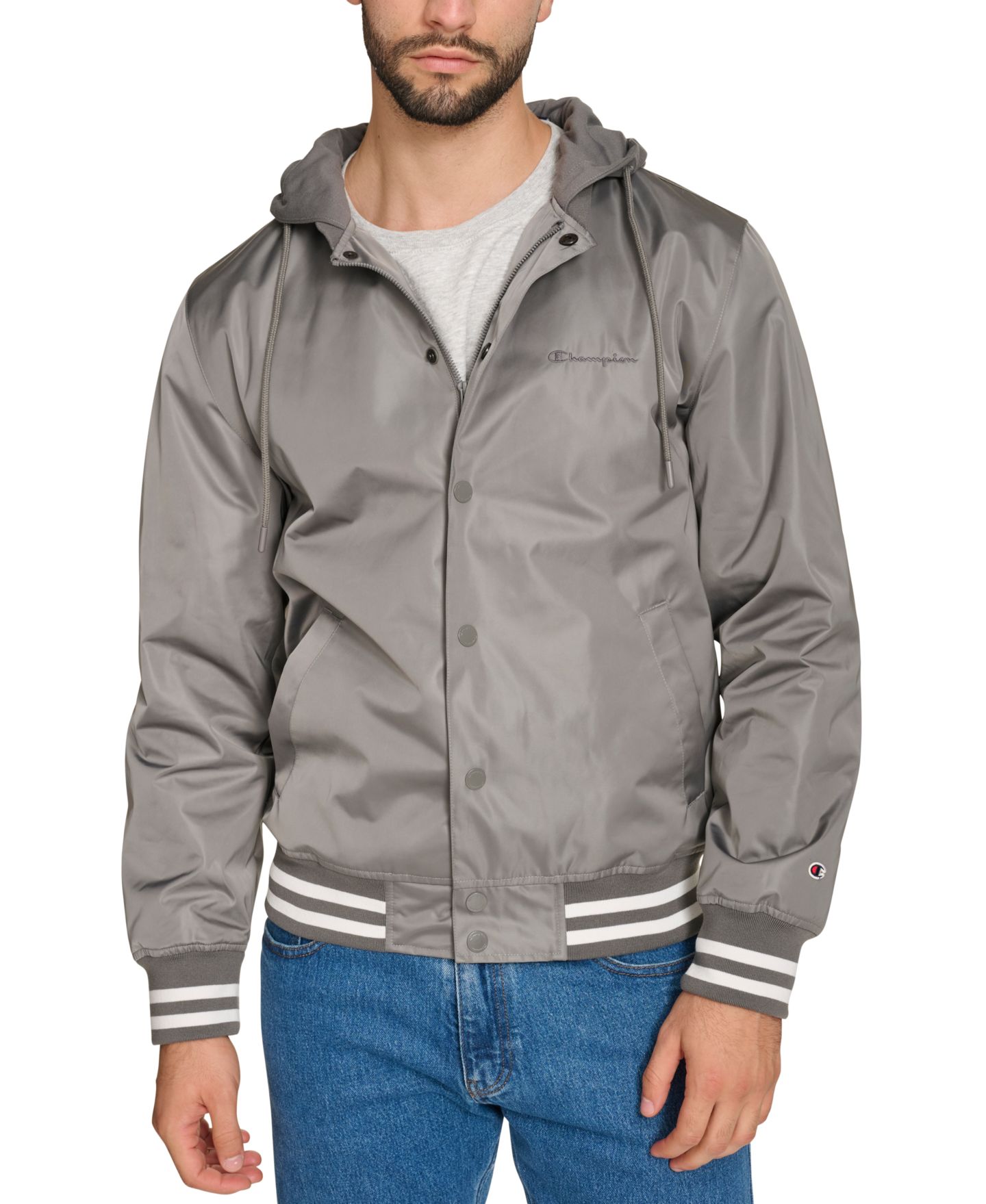Мужская куртка Champion Jersey Hood Varsity Bomber, цвет: Оловянный — фото 1