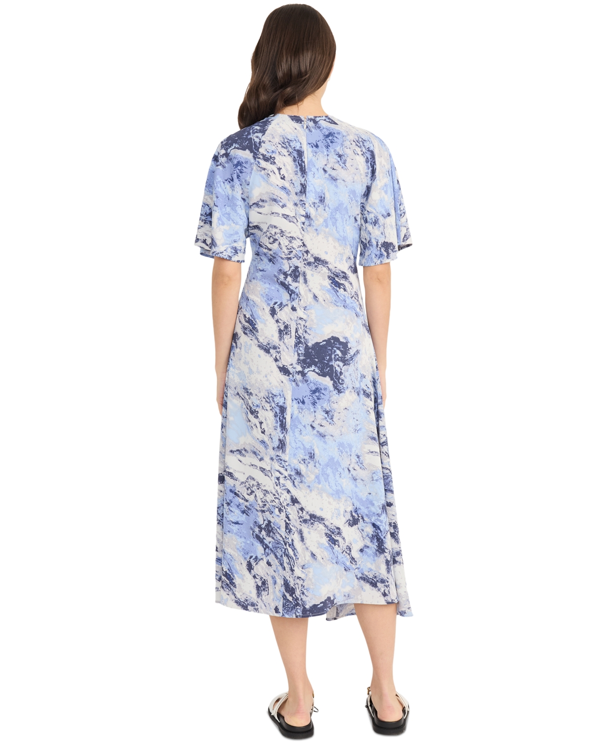 Luxely Print Drape Midi Dress In Opal Grey,bel Air Blue