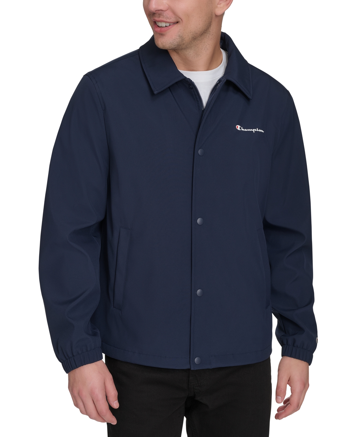 Champion Men's Logo Coach Jacket In Navy Peacoat