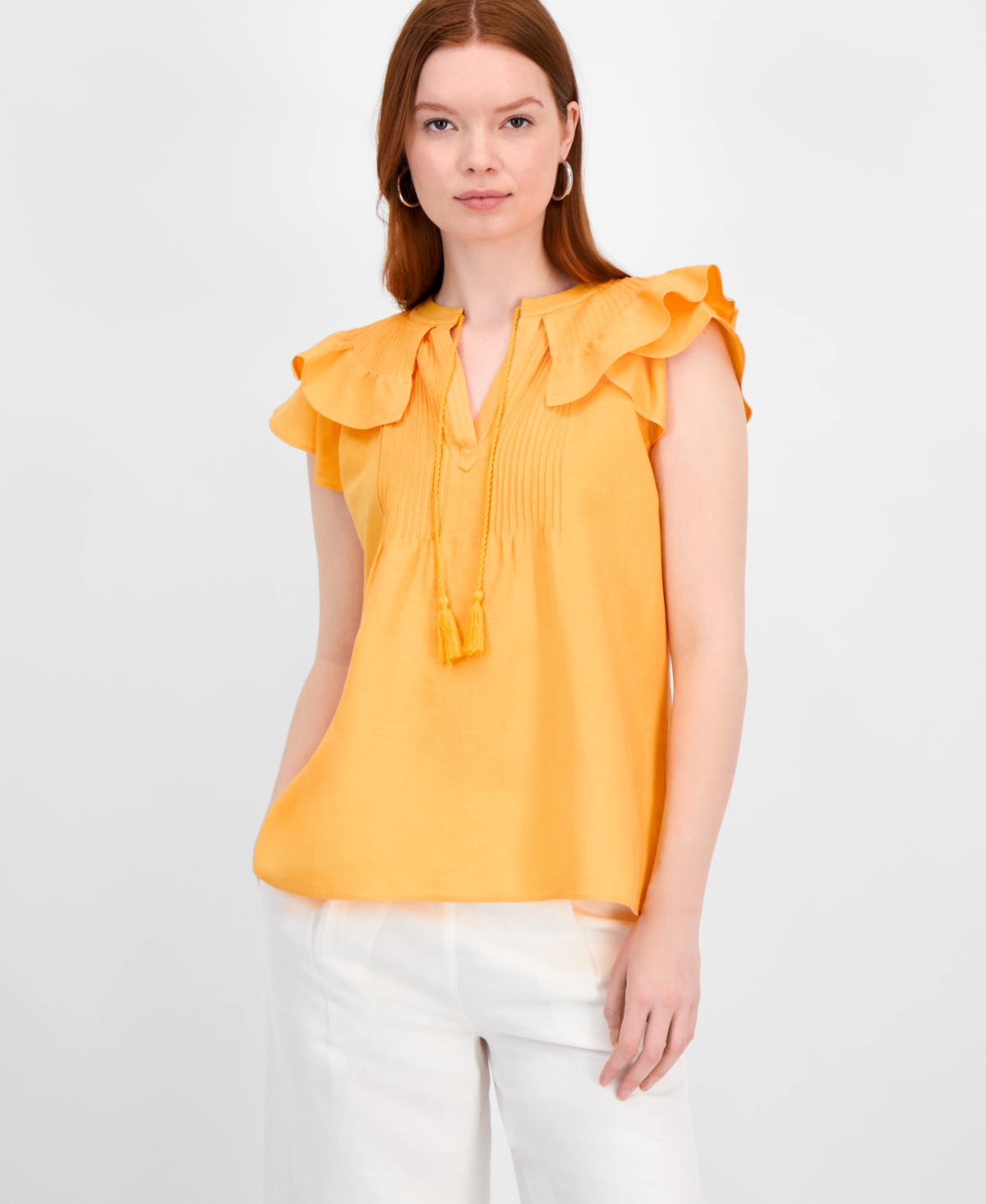 T Tahari Flutter Sleeve Blouse In Mango Slice