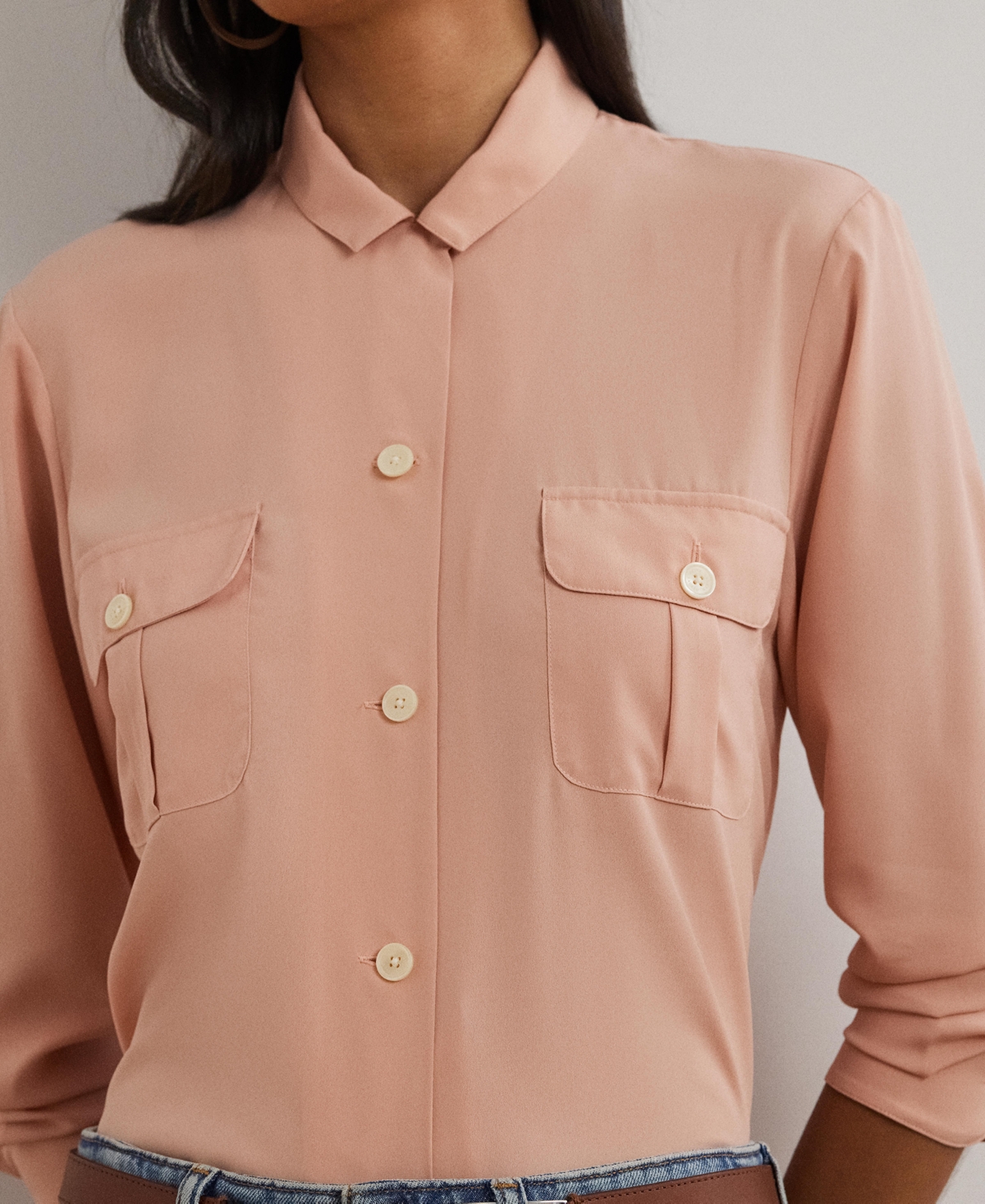 RALPH LAUREN WOMEN'S RELAXED-FIT CREPE SHIRT 