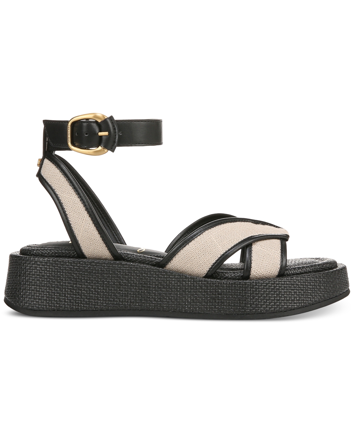 Shop Sam Edelman Women's Nylie Strappy Flat Sandals In Natural Black Linen