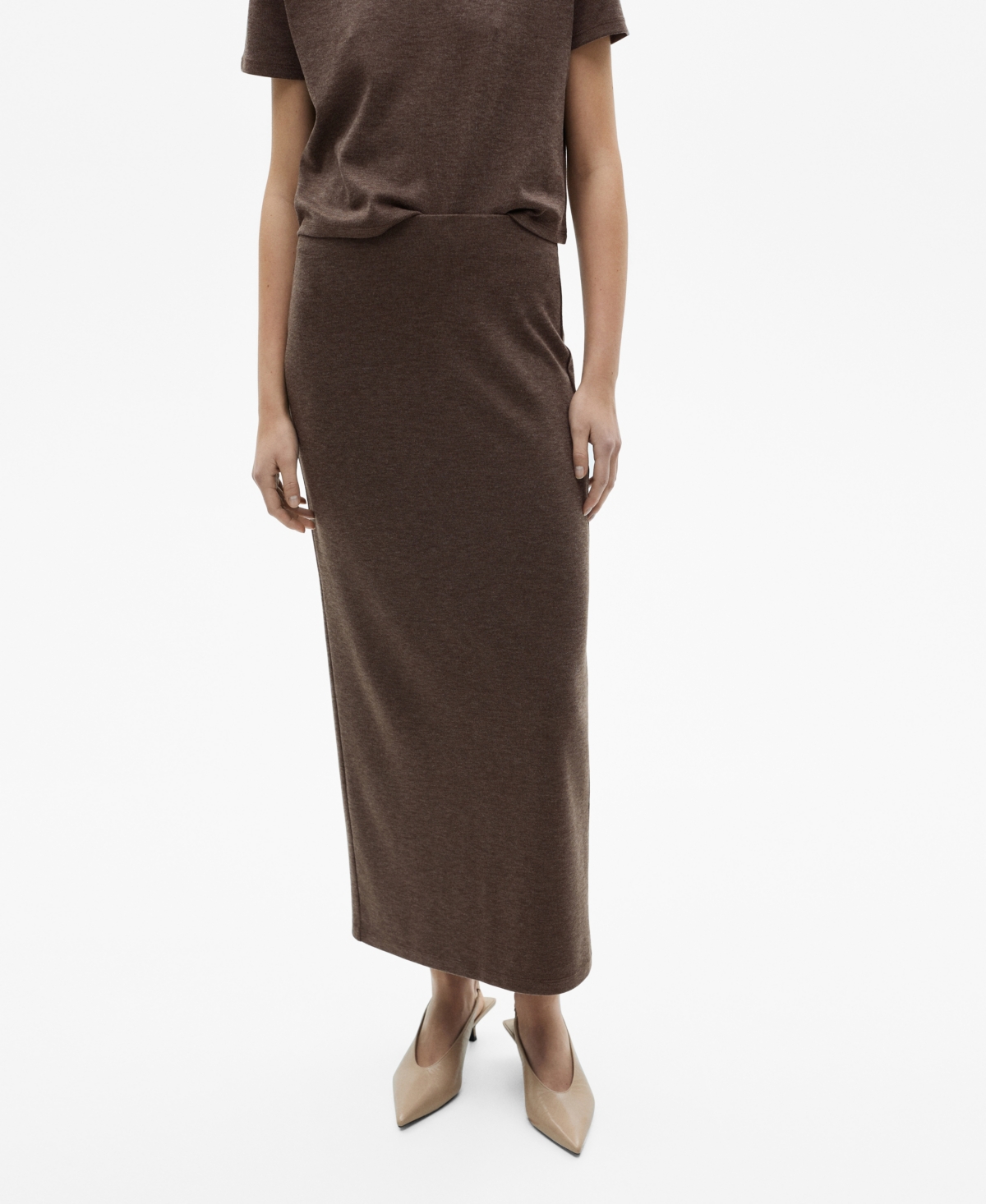 Mango Women's Slit Knitted Midi Skirt In Brown