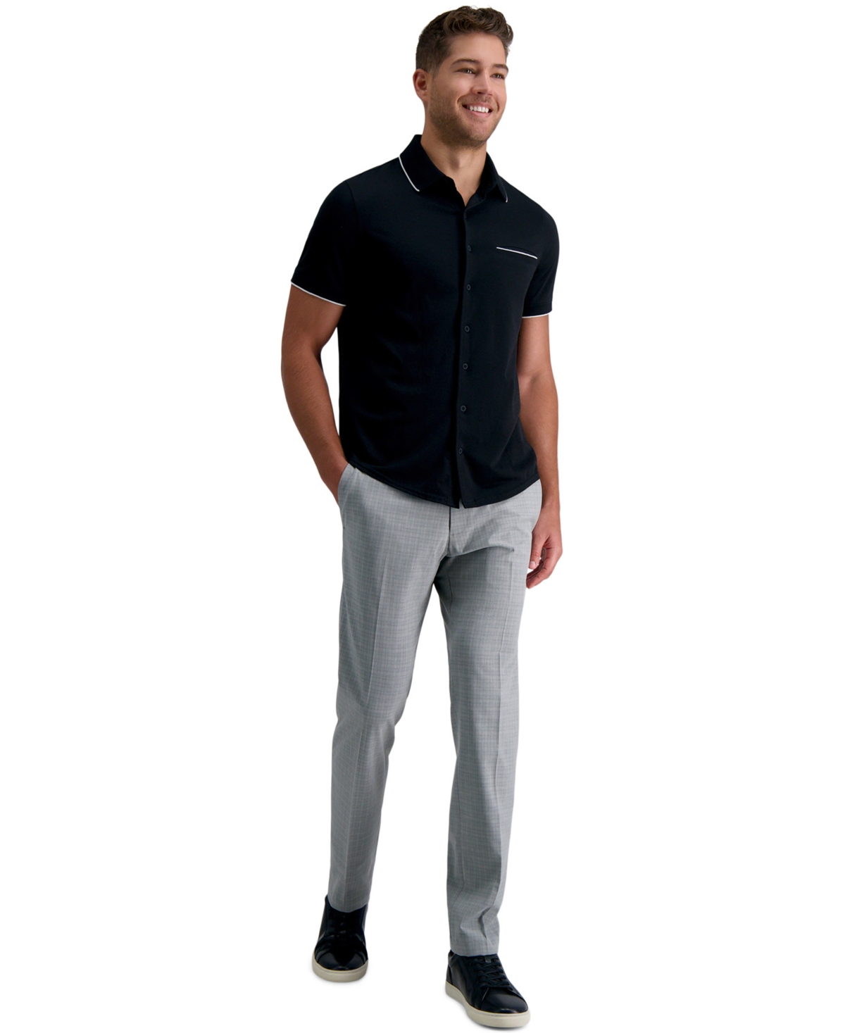 Men's Slim-Fit Performance Stretch Mini-Plaid Dress Pants - Grey