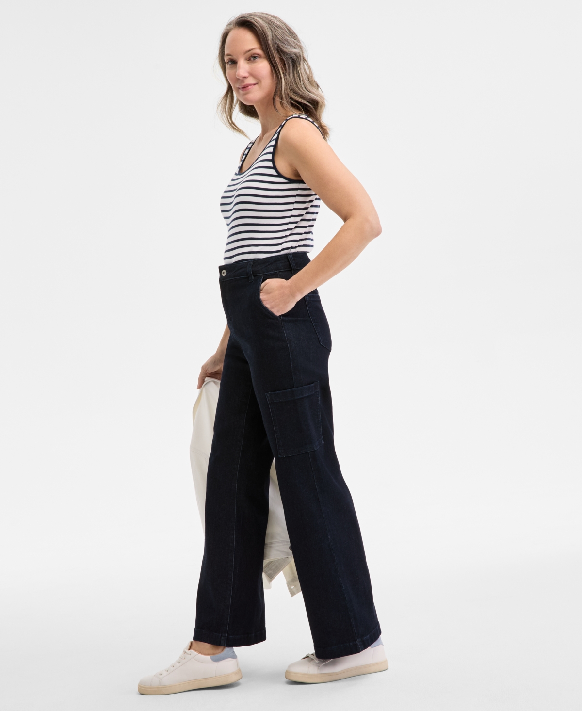 STYLE & CO PETITE HIGH-RISE WIDE-LEG CARGO JEANS, EXCLUSIVELY AT MACY'S 