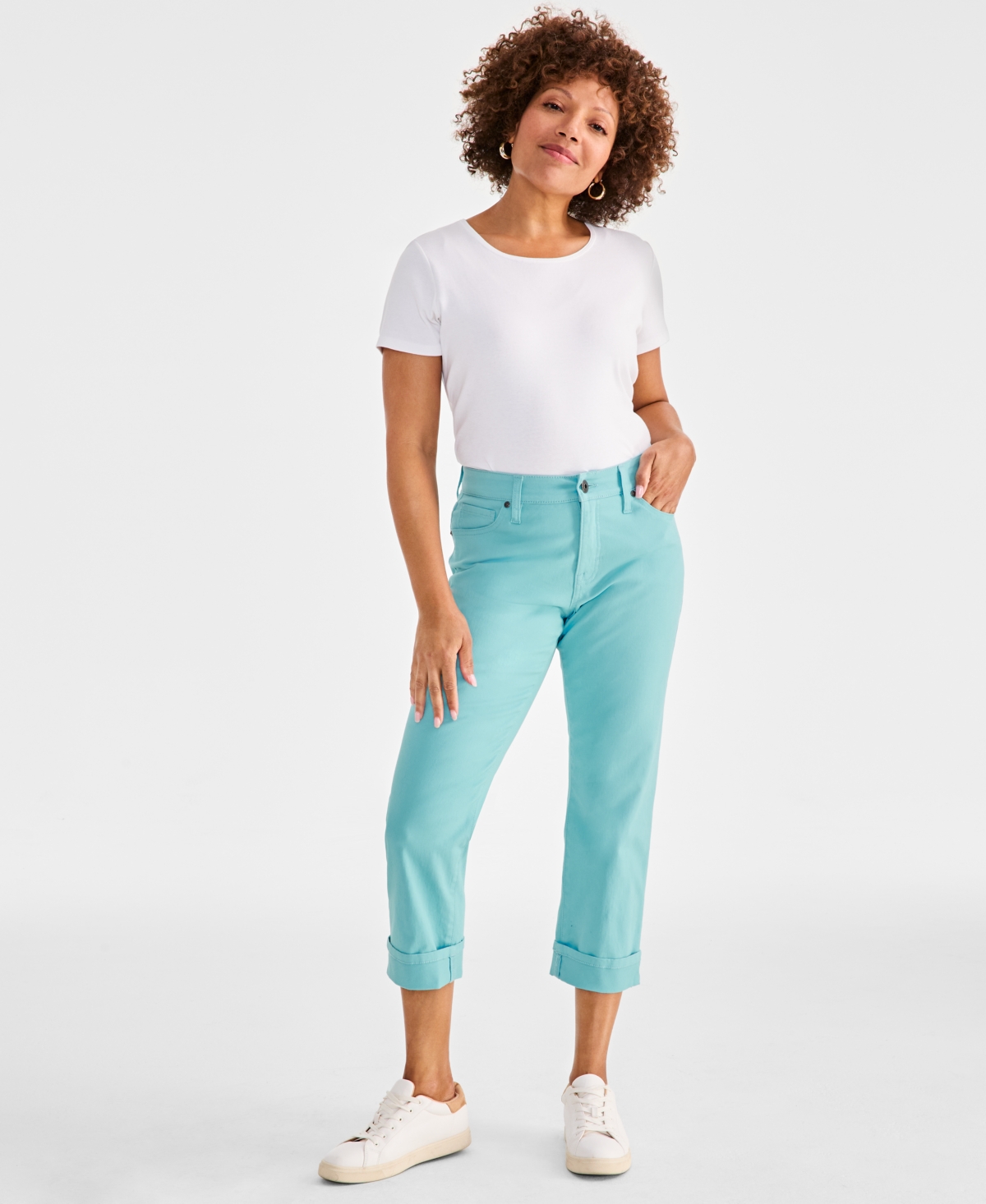 Petite Mid-Rise Curvy Roll-Cuff Capri Jeans, Created for Macy's - Prmstip In