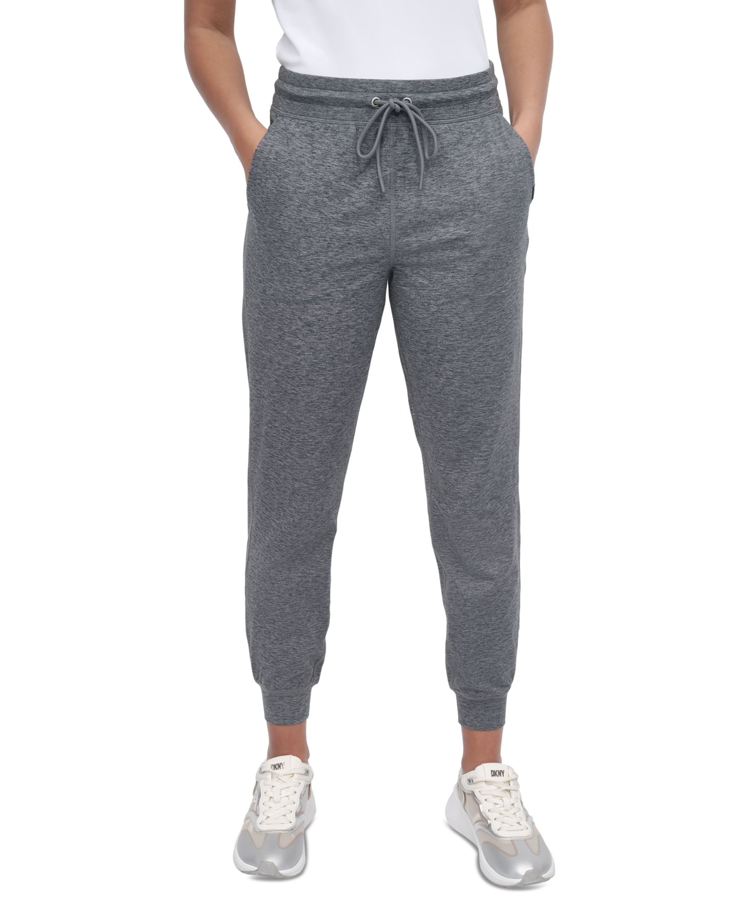 Женские брюки DKNY Spacedye High-Waist Fitted Slim, цвет: Чёрный — фото 1