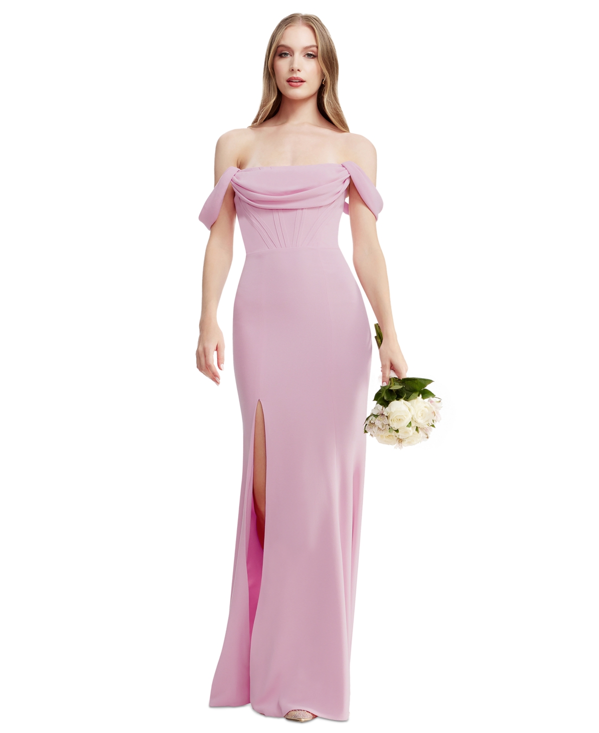 Dress The Population Melania Off-the-shoulder Gown In Lavender