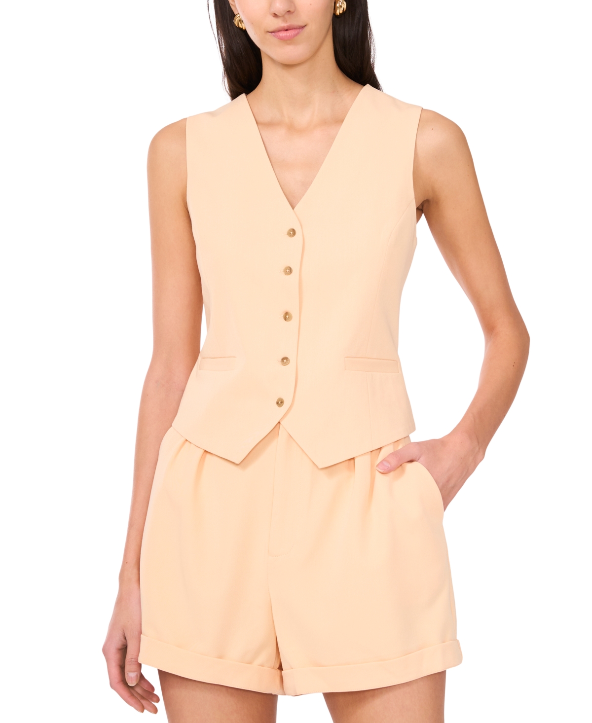 1.state Women's Princess Seam Button-front Vest In Peach Cream
