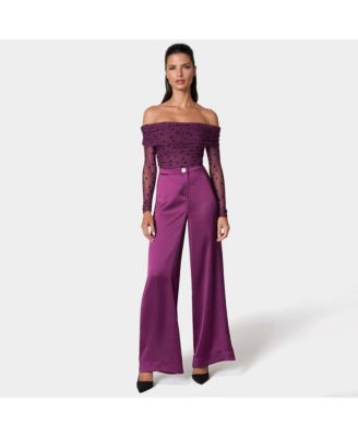 Women's High Waist Satin Wide Leg Pant