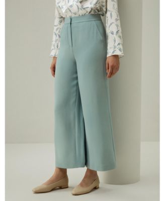 Women's Silk Wide Leg Tailored Pant with Mid Rise