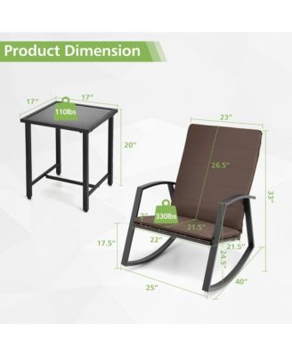 3PCS Rattan Bistro Rocking Chair Set Patio Furniture Set w/ Cushions