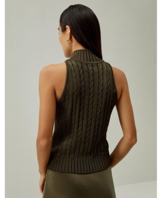 Classic High-Neck Cable-Knit Sleeveless Top for Women