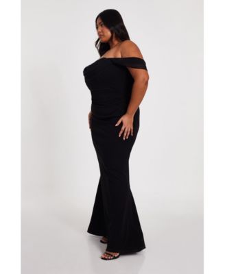 Plus Size Scuba Crepe/Chiffon Bardot Maxi Dress