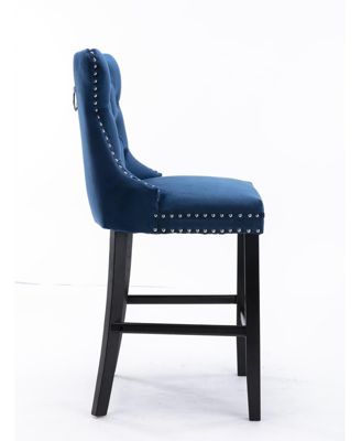 Set of 2 Velvet Counter Height Stools, 26.3" Button Tufted Upholstered Kitchen Island Chairs with Back