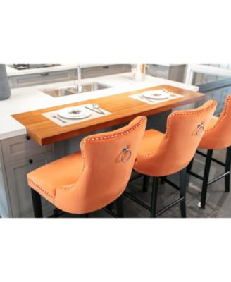 Set of 2 Velvet Counter Height Stools, 26.3" Button Tufted Upholstered Kitchen Island Chairs with Back