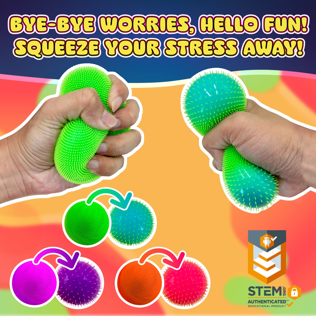 Power Your Fun 3-Pack Neon Sensory Squish Balls