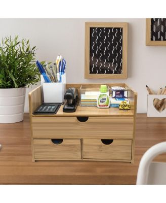 3-Tier Bamboo Desk Organizer Countertop Organization and Storage with 3 Drawers declutter Office, Makeup Vanity and more