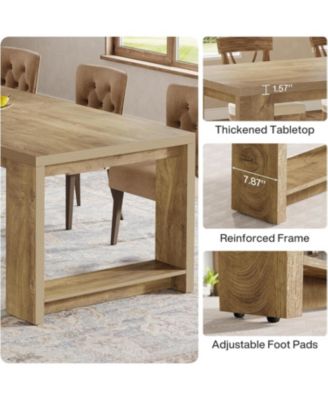 86.61-Inch Dining Table for 6-8, Farmhouse Narrow Kitchen Table with Wood Pedestal Base, Extra Long Rectangular Dinner Table, Natural Oak