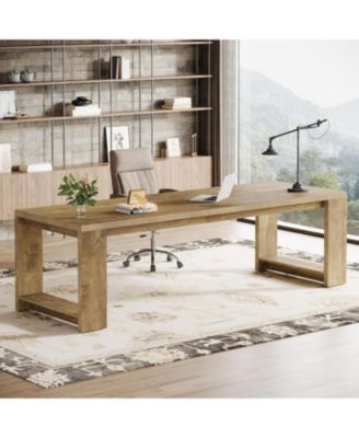 2 Person Desk, 86.6 Inches Extra Long Desk, Double Computer Writing Table, All Wood Large Desks Workstation for Home Office, Natural Oak