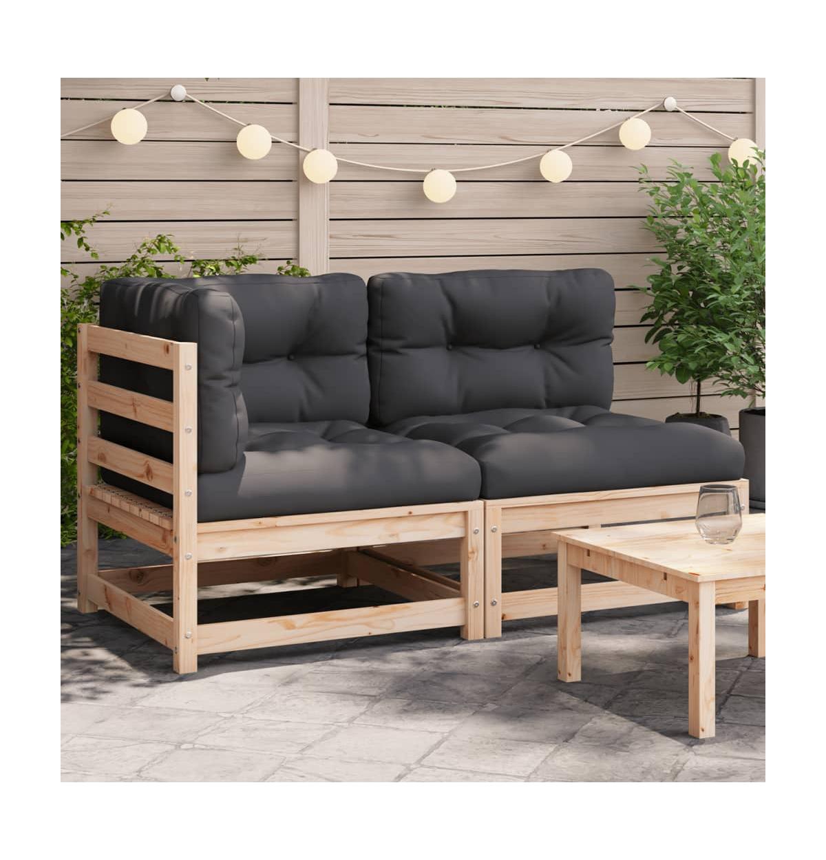 Patio Sofa with Cushions 2-Seater Solid Wood Pine