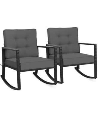 2 PCS Patio Rattan Rocker Chair Outdoor Glider Rocking Chair Cushion Lawn