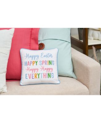 Multicolor "Happy Easter Happy Spring Happy Everything" Embroidered Small/Petite Accent Pillow, 10" x 10"