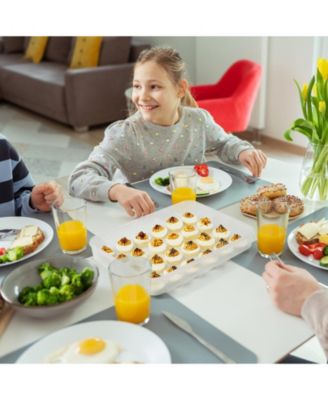 Set of 2 Egg Containers with Lids - Clear Deviled Egg Carrier Tray - Stackable & Portable Dispenser (Holds 48-Egg)